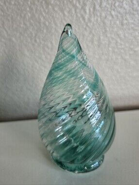 hand-blown art glass teardrop swirl paperweight sculpture 5" tall